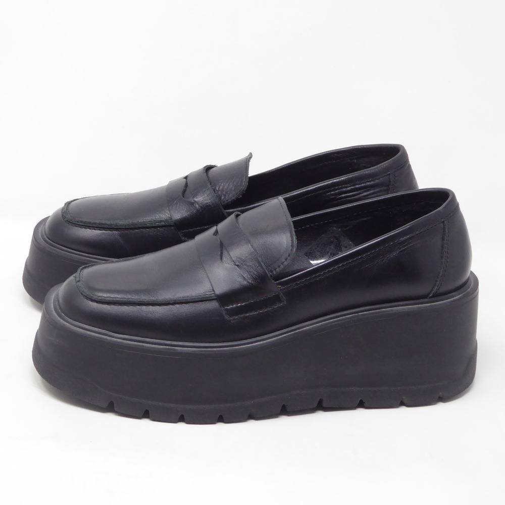 Free People Nico Womens Loafers Black Platform Chunky Wedge Leather Penny 36 - Picture 4 of 9
